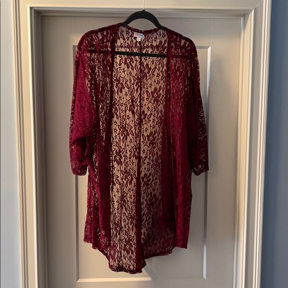 LuLaRoe Large Maroon Lacey Lindsay Kimono